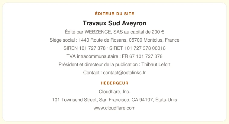 Coordonnées légales de l’éditeur et de l’hébergeur du site